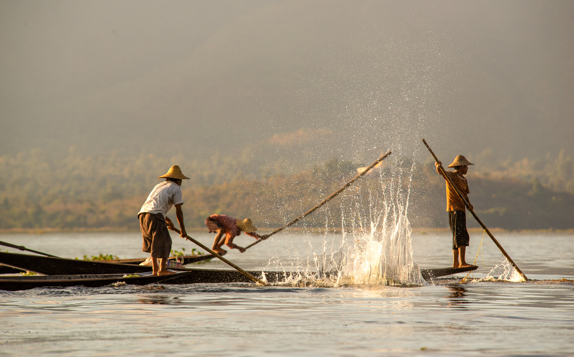 TP_1-57. Scaring up Fish.  Inlay Lake, Myanmar