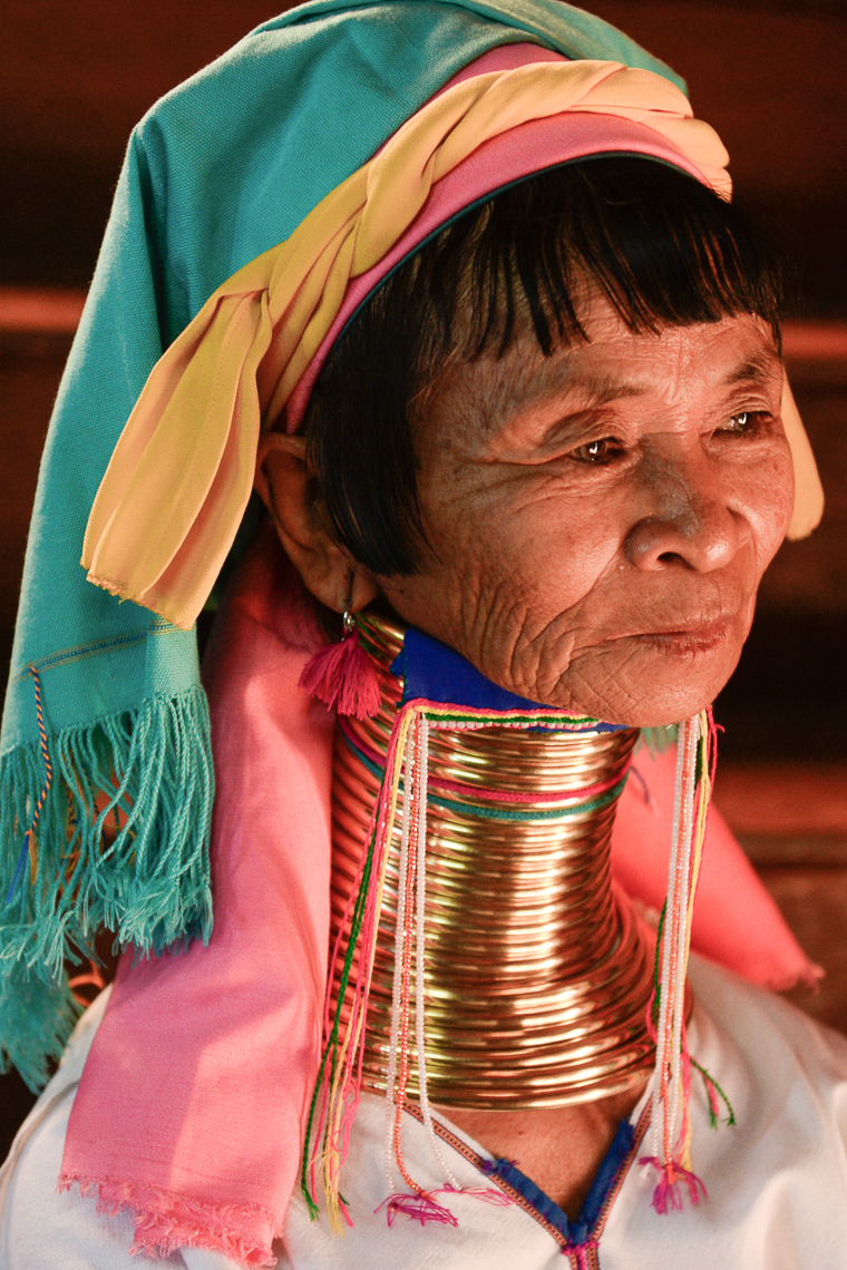 TP_1-61.  On the border of Myanmar and Thailand,  women there have a long tradition of wearing neck rings but it is fast being abandoned.  Myanmar