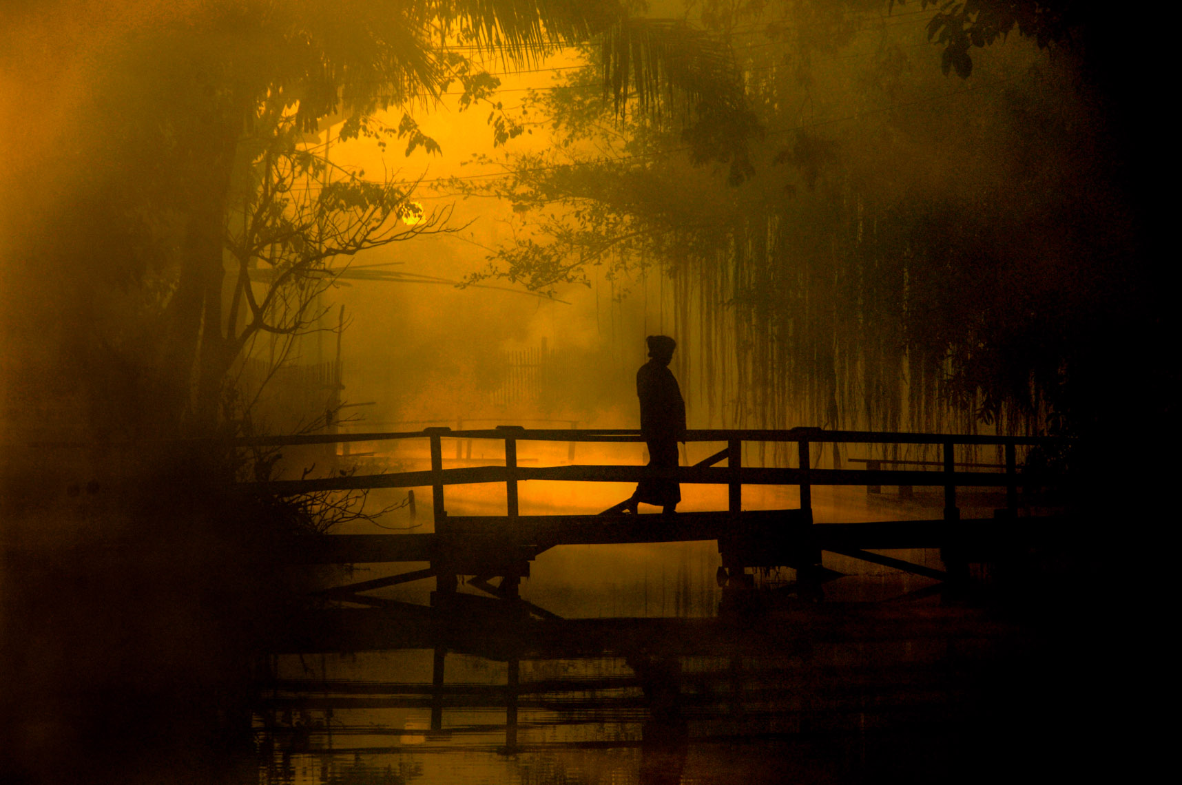 Foggy  Bridge in Burma 